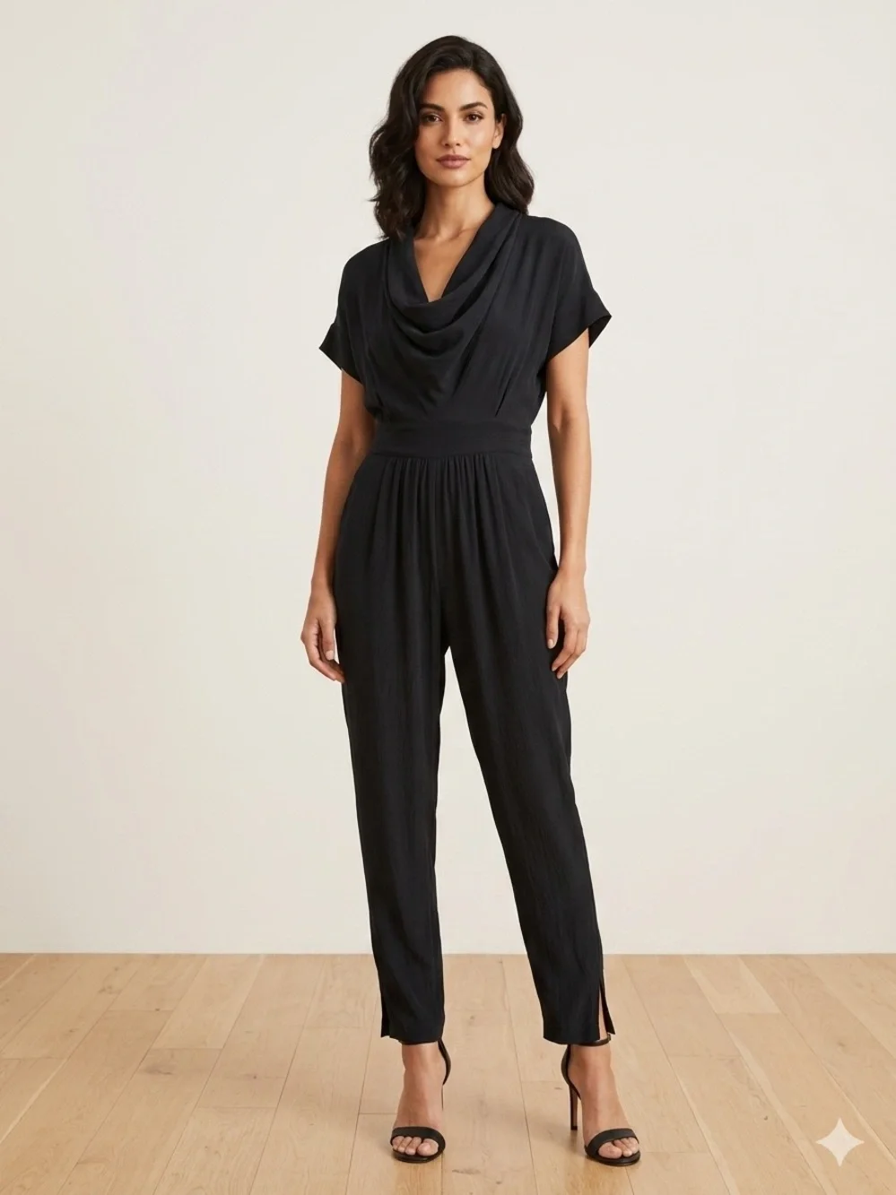 Catherine Malandrino Black 95% Silk Cowl Neck Jumpsuit - Size 14